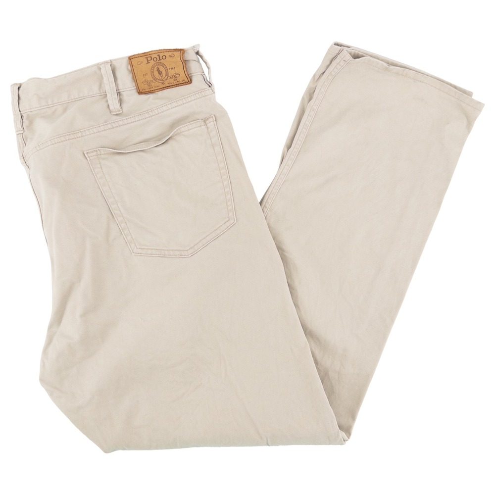 Polo Ralph Lauren Mens 40x32 Varick Slim Straight Stretch Sateen Chino Pants Tan